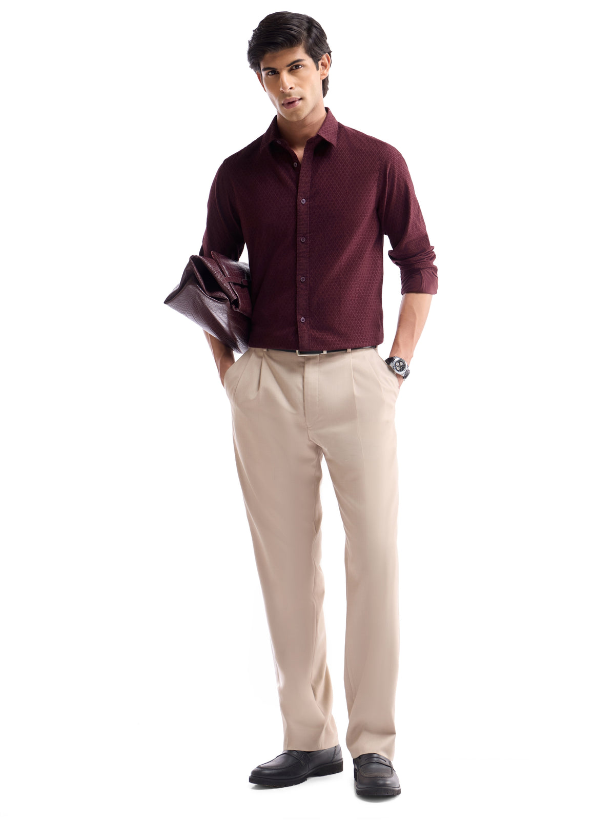 Solid Regular Fit Shirt - Maroon t4option_0