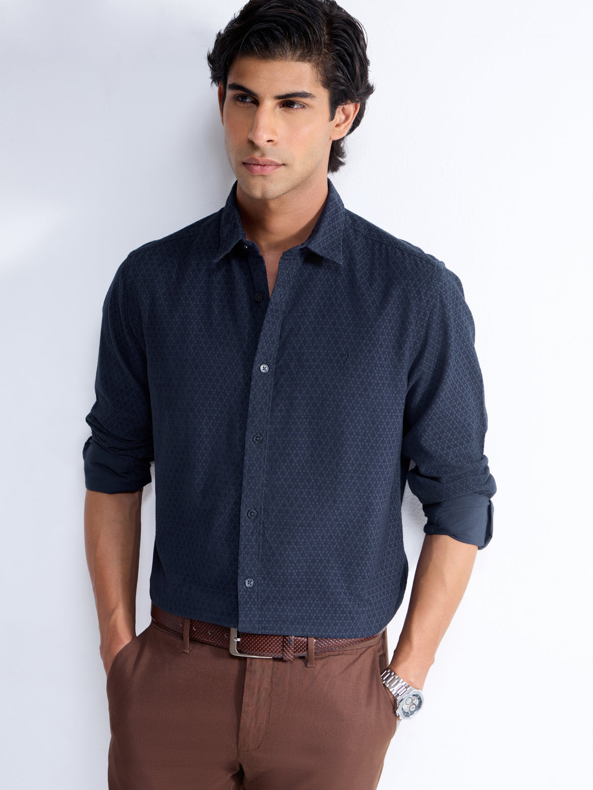 Solid Regular Fit Shirt - Navy t4option_1