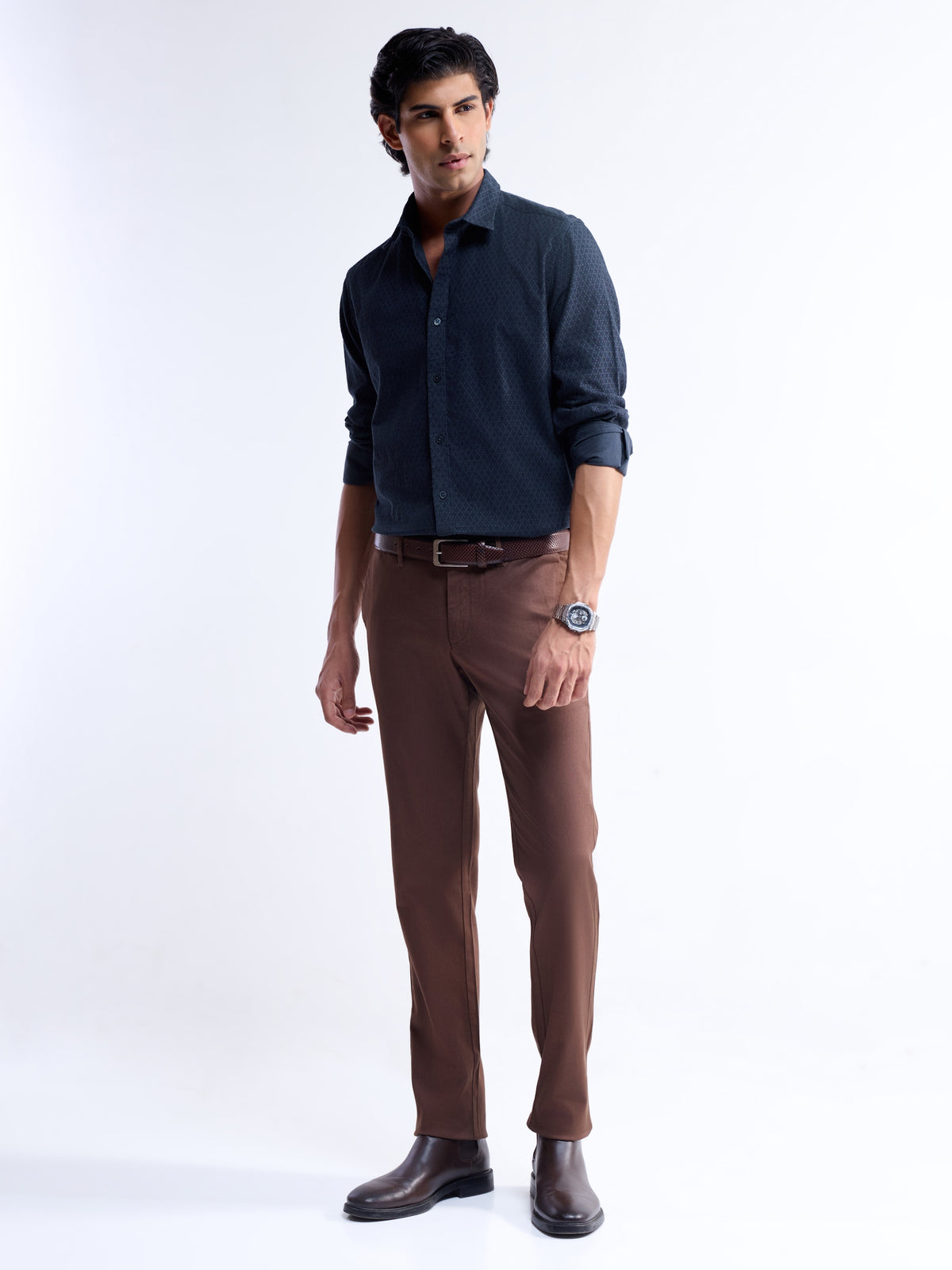 Solid Regular Fit Shirt - Navy t4option_1
