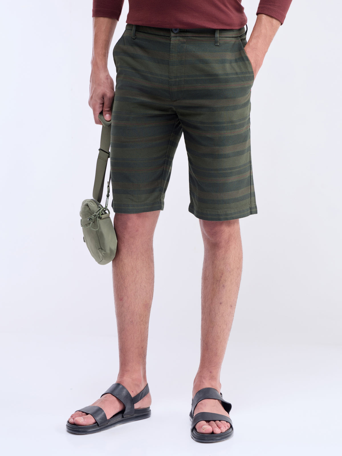 Striped Shorts - Olive t4option_0