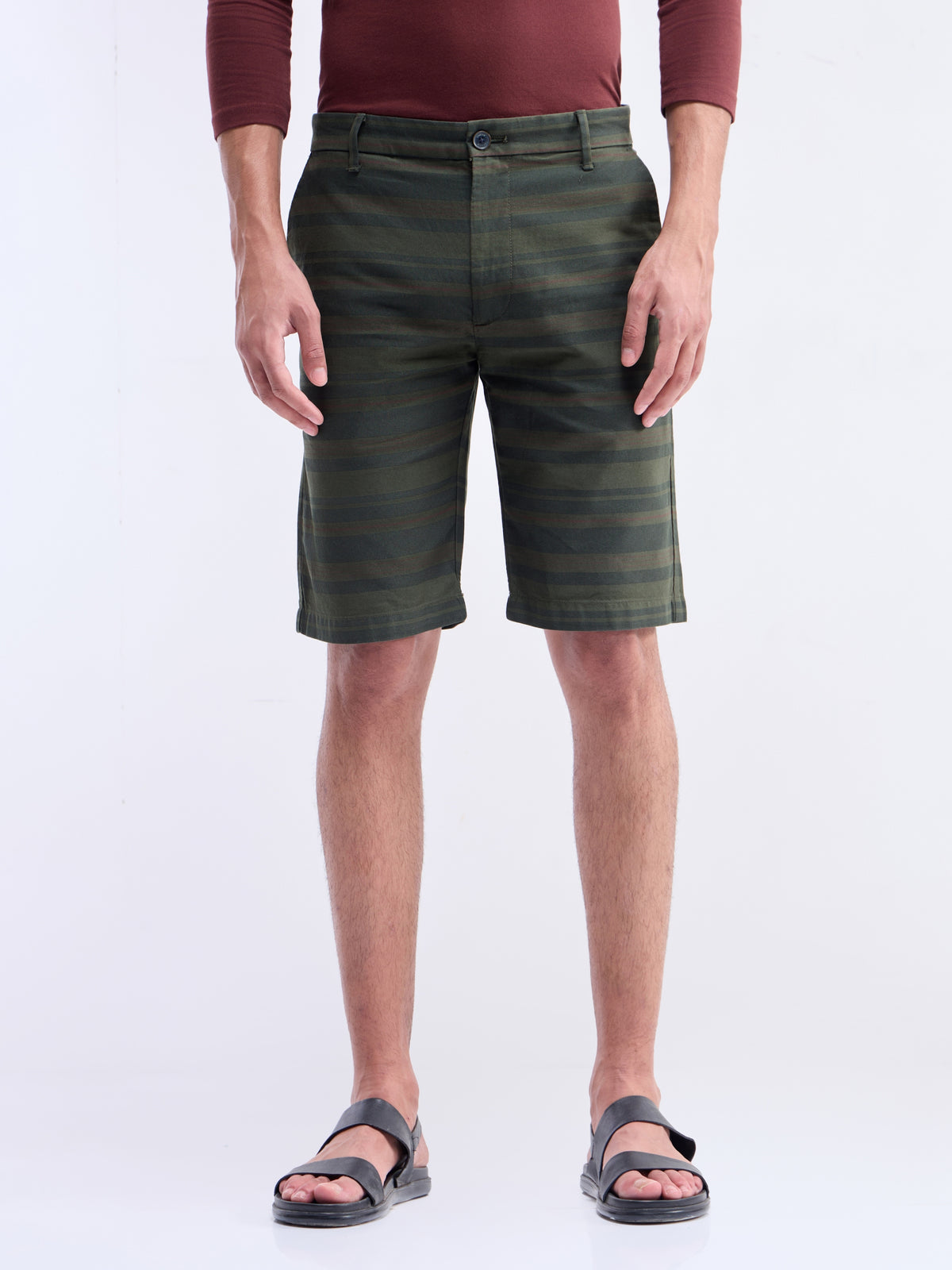 Striped Shorts - Olive t4option_0