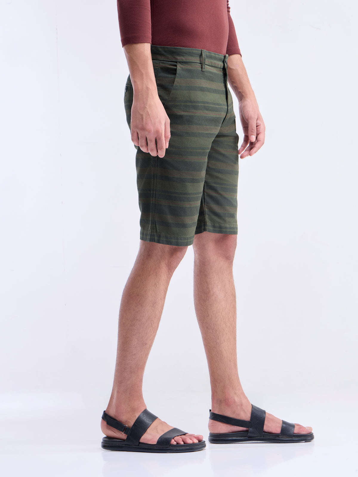 Striped Shorts - Olive t4option_0