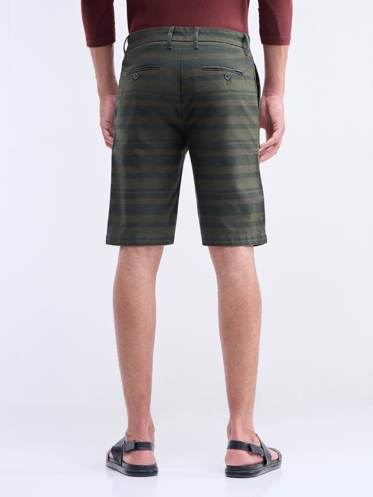 Striped Shorts - Olive t4option_0
