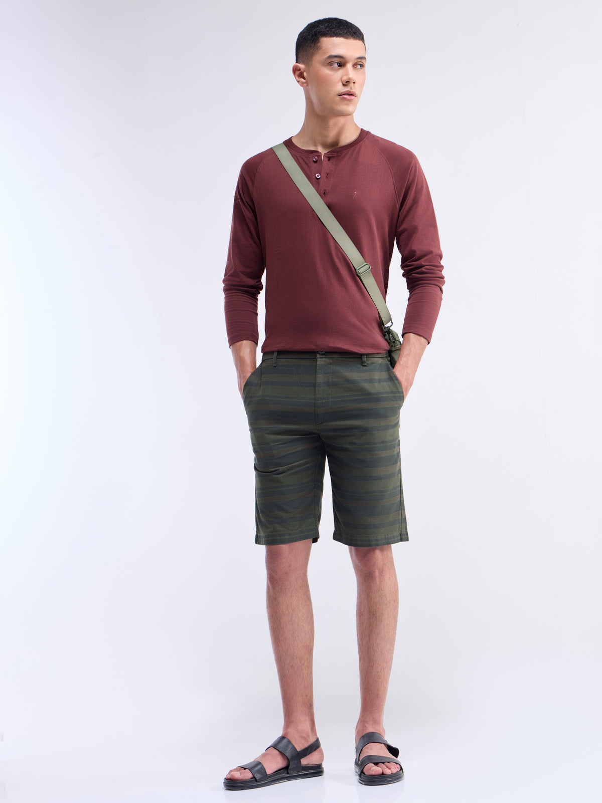 Striped Shorts - Olive t4option_0