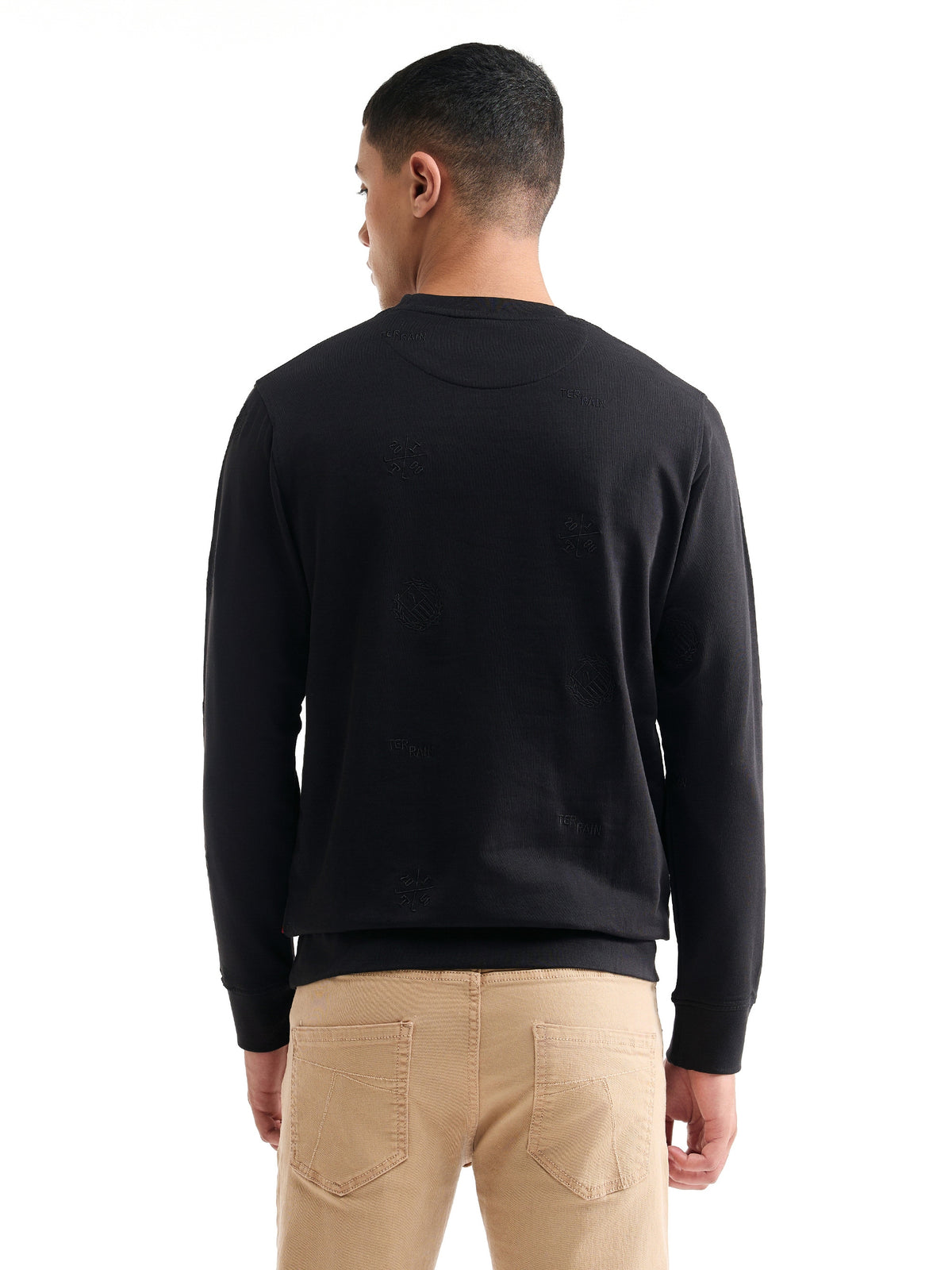 Printed Crew Neck Sweatshirt - Black t4option_0
