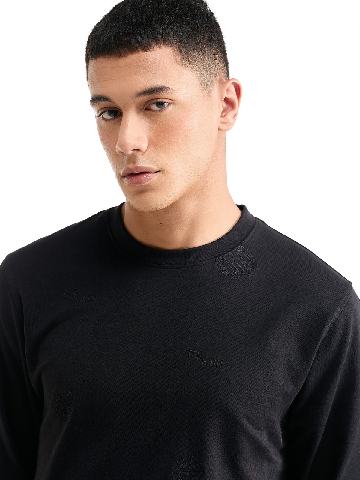 Printed Crew Neck Sweatshirt - Black t4option_0