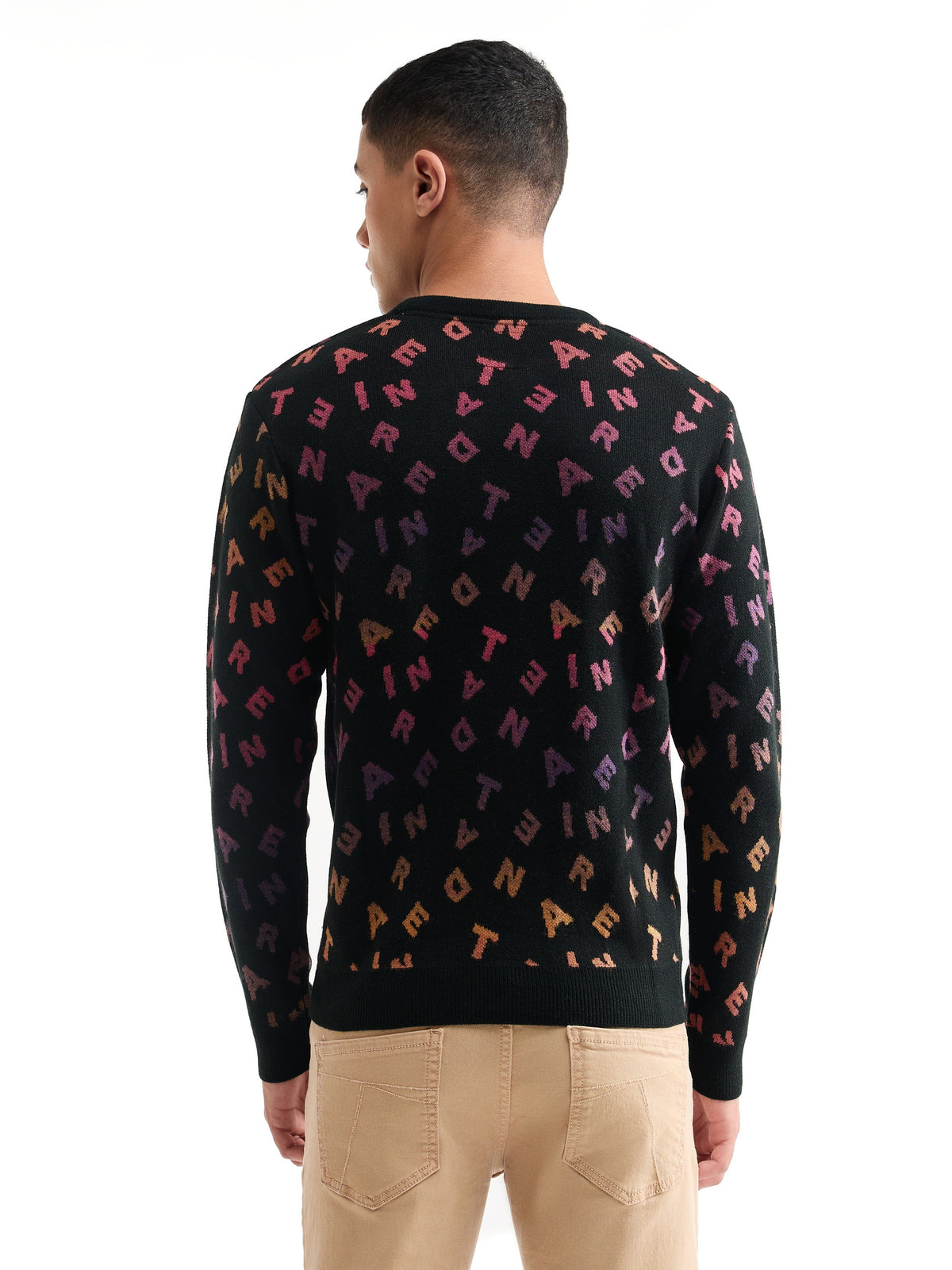 Intarsia Full Sleeve Jumper Sweater - Black t4option_0