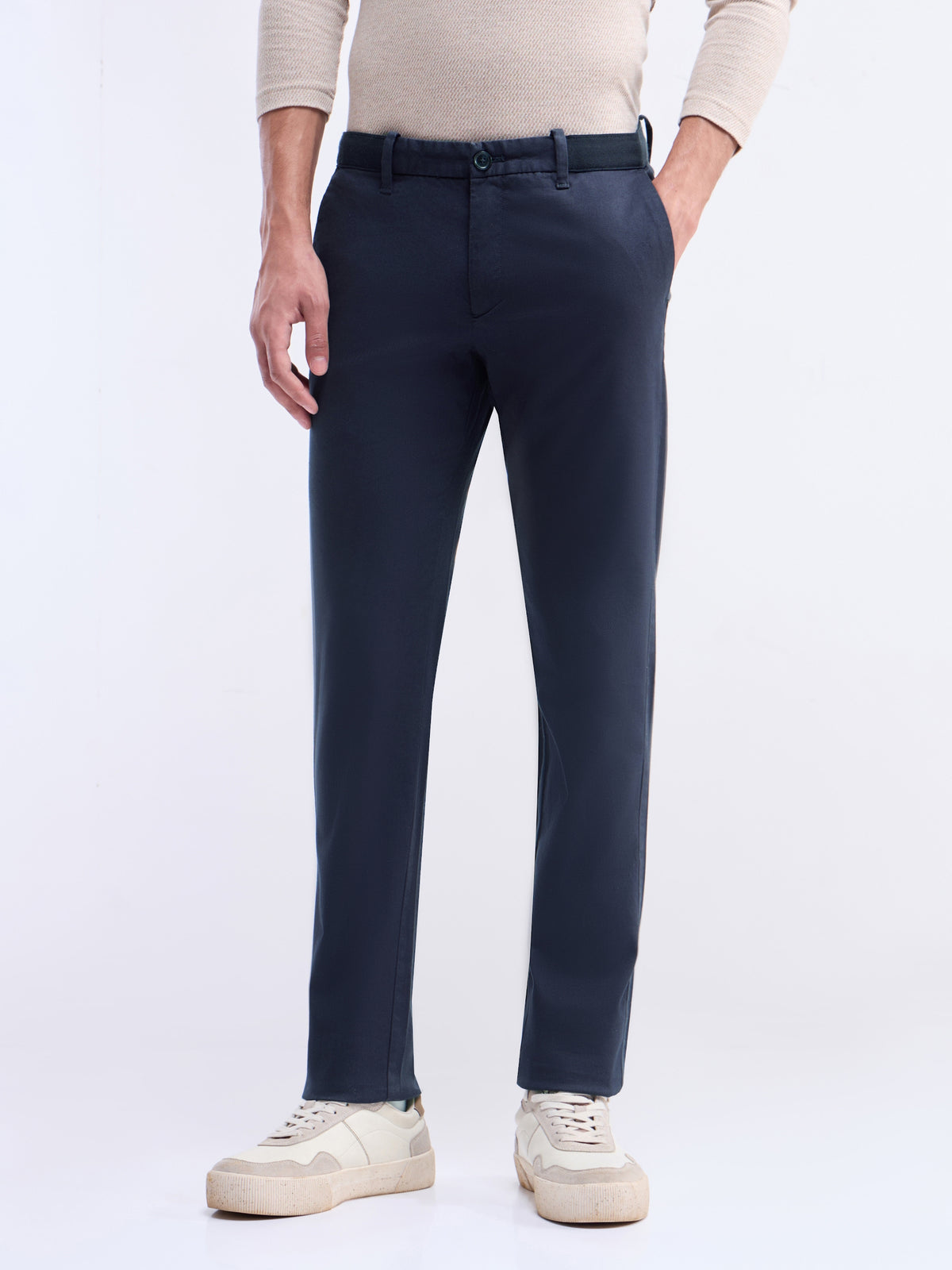 Solid Slim Fit Trousers - Dark Navy t4option_3