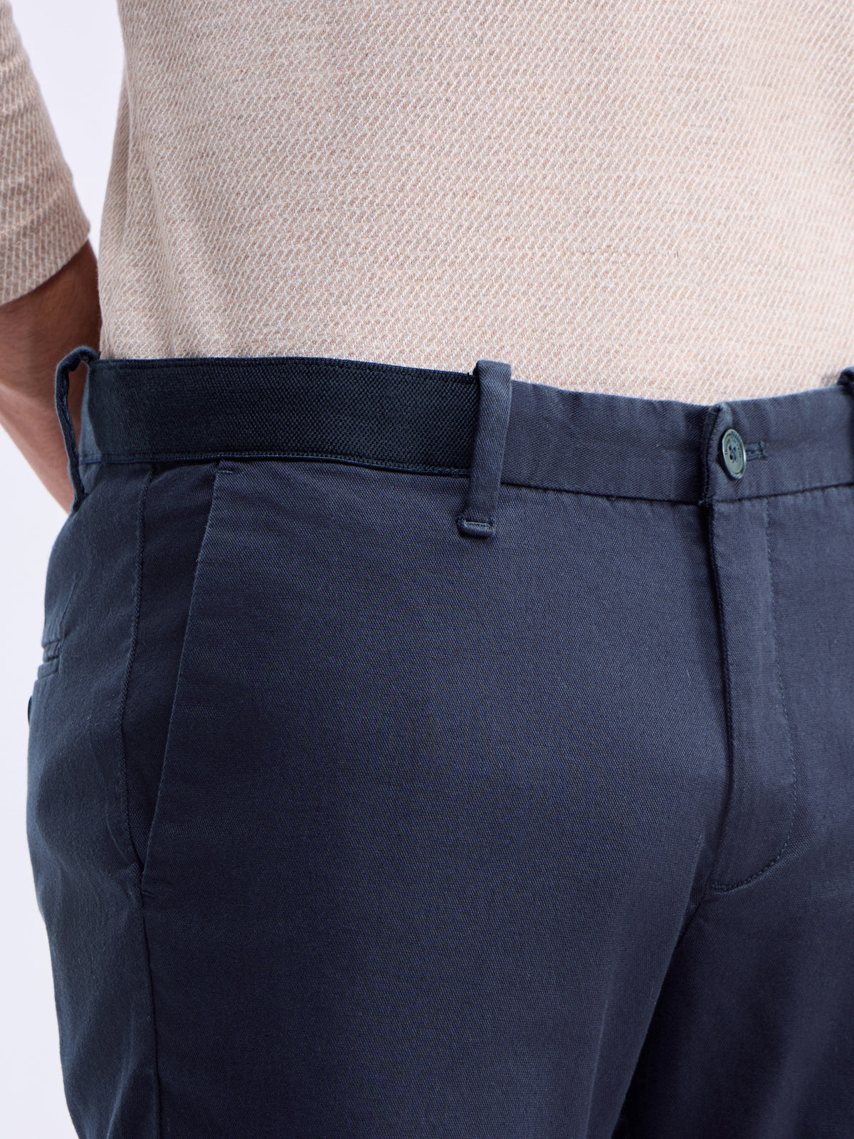 Solid Slim Fit Trousers - Dark Navy t4option_3