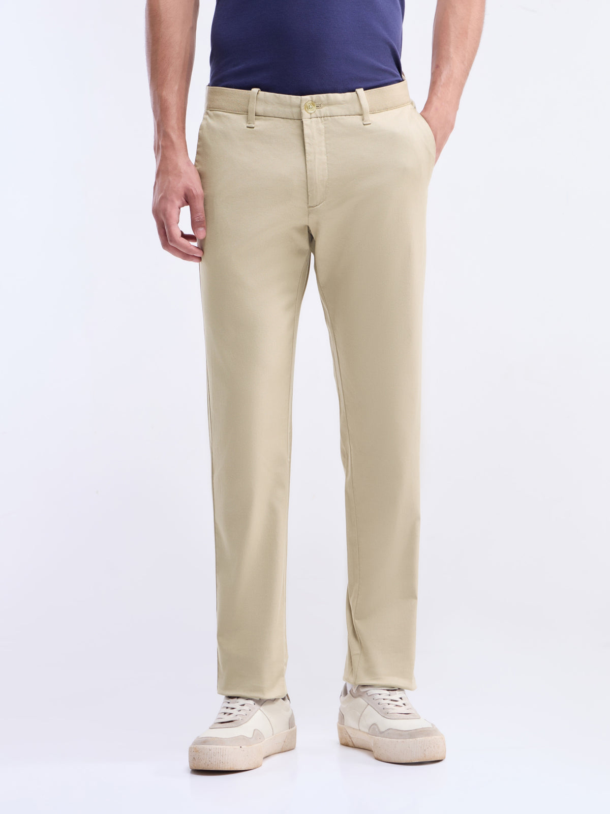 Solid Slim Fit Trousers - Lt Khaki t4option_7