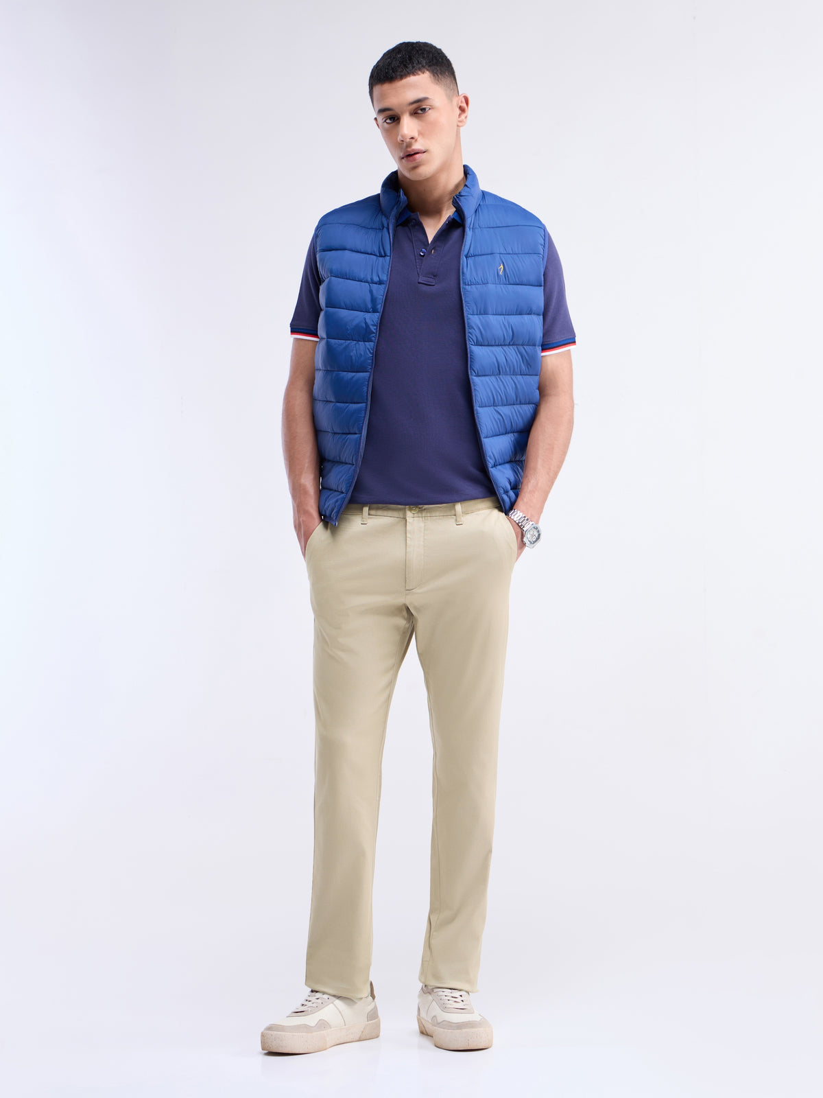Solid Slim Fit Trousers - Lt Khaki t4option_7