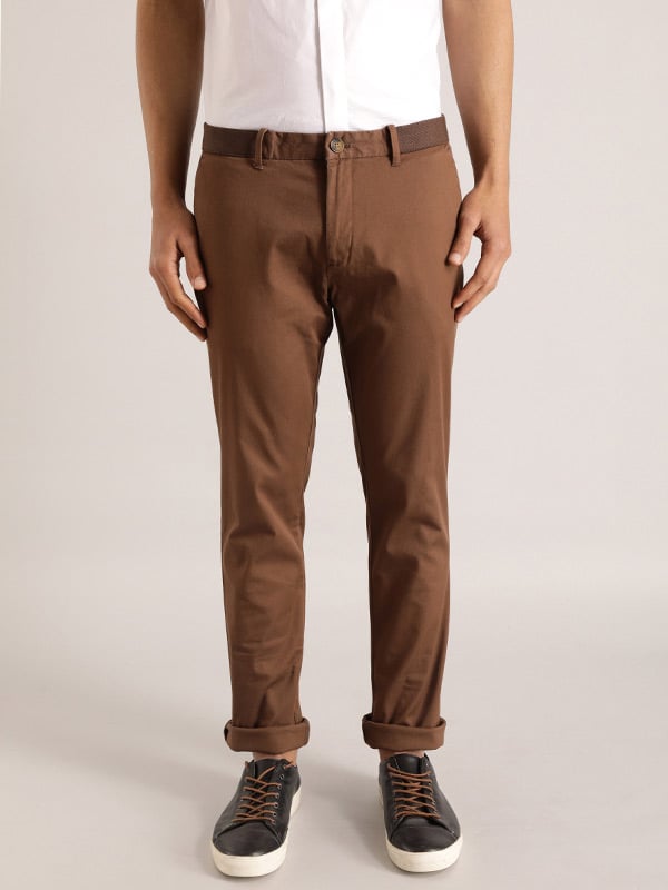 Buy Indian Terrain Men Mid Rise Brooklyn Slim Fit Pure Cotton Trousers -  Trousers for Men 23151014 | Myntra