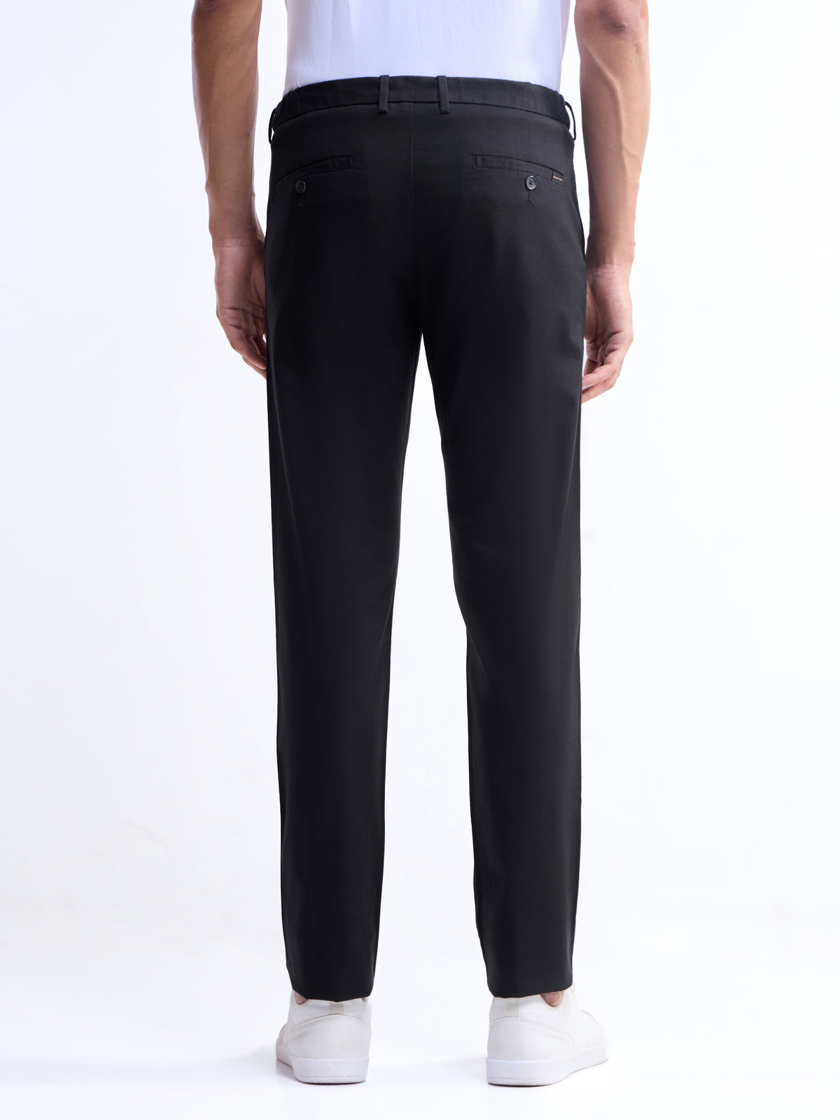Solid Slim Fit Trousers - Black t4option_4