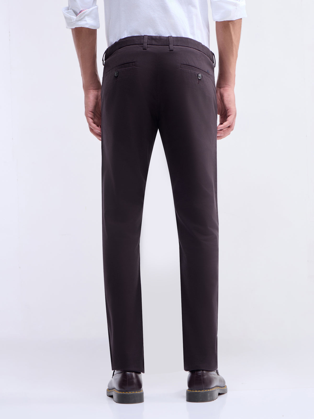 Solid Slim Fit Trousers - Burgundy t4option_0