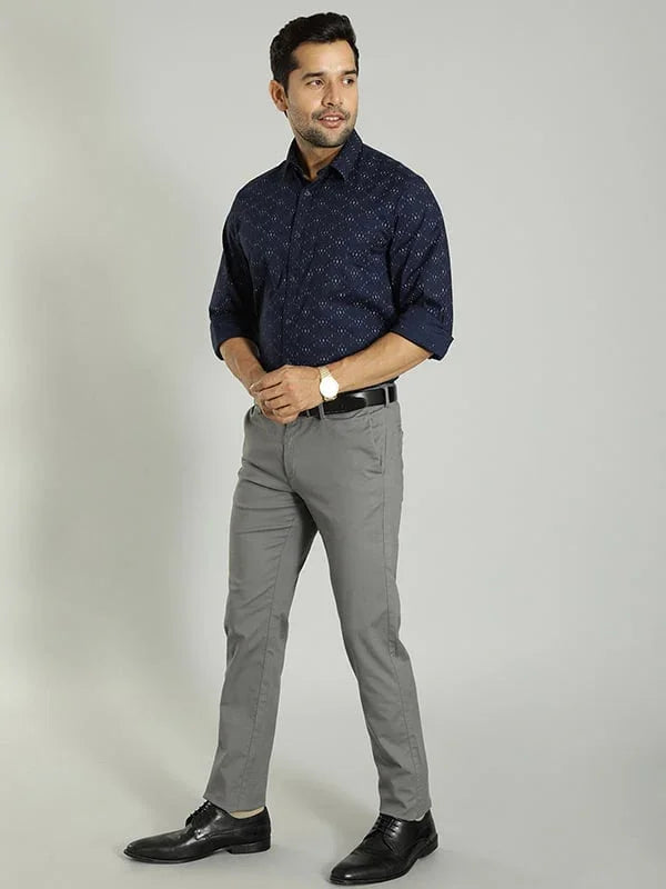 Solid Slim Fit Trousers - Grey t4option_2