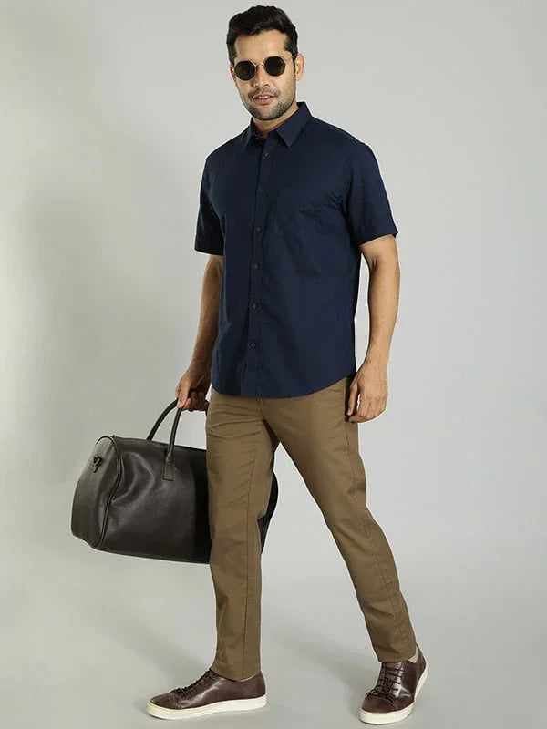 Solid Slim Fit Trousers - Tan t4option_3