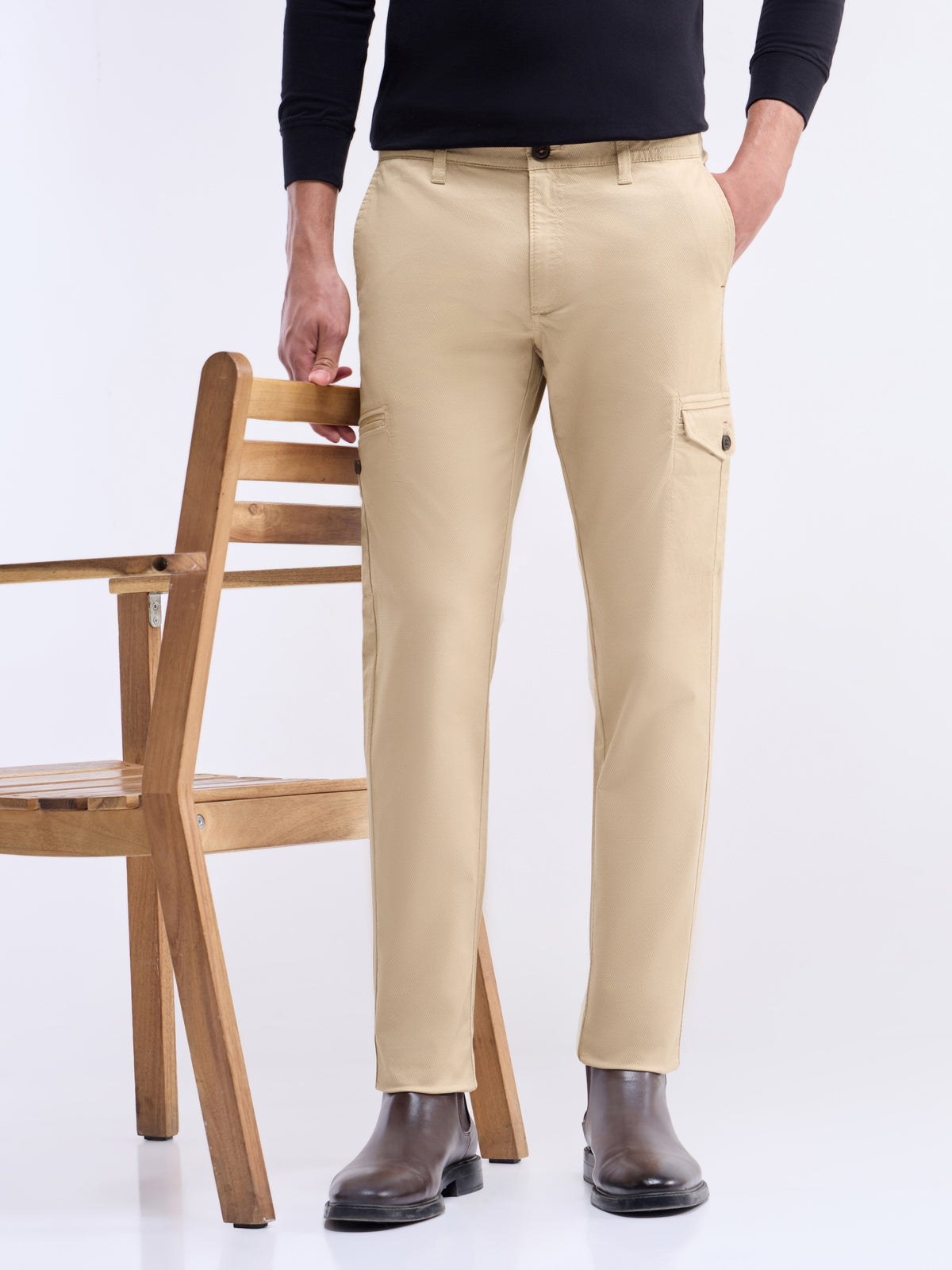 Solid Slim Fit Trousers - Stone t4option_2