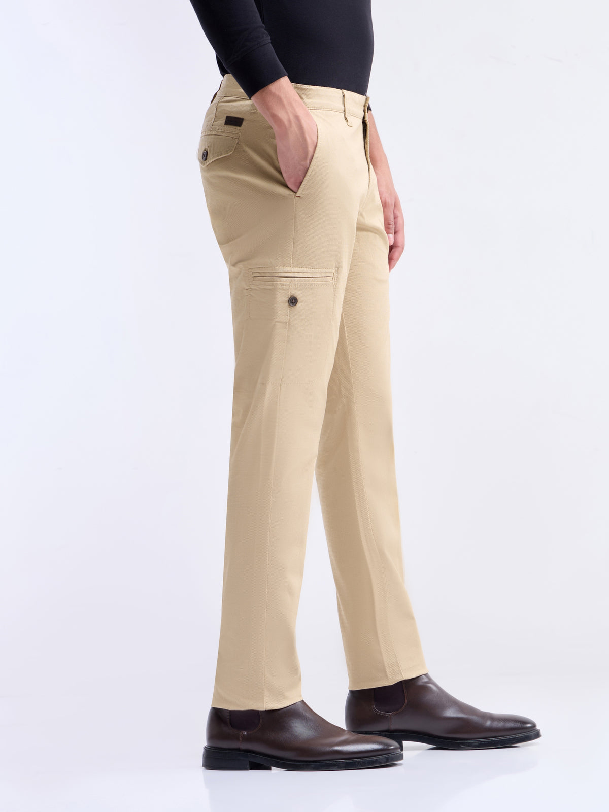 Solid Slim Fit Trousers - Stone t4option_2