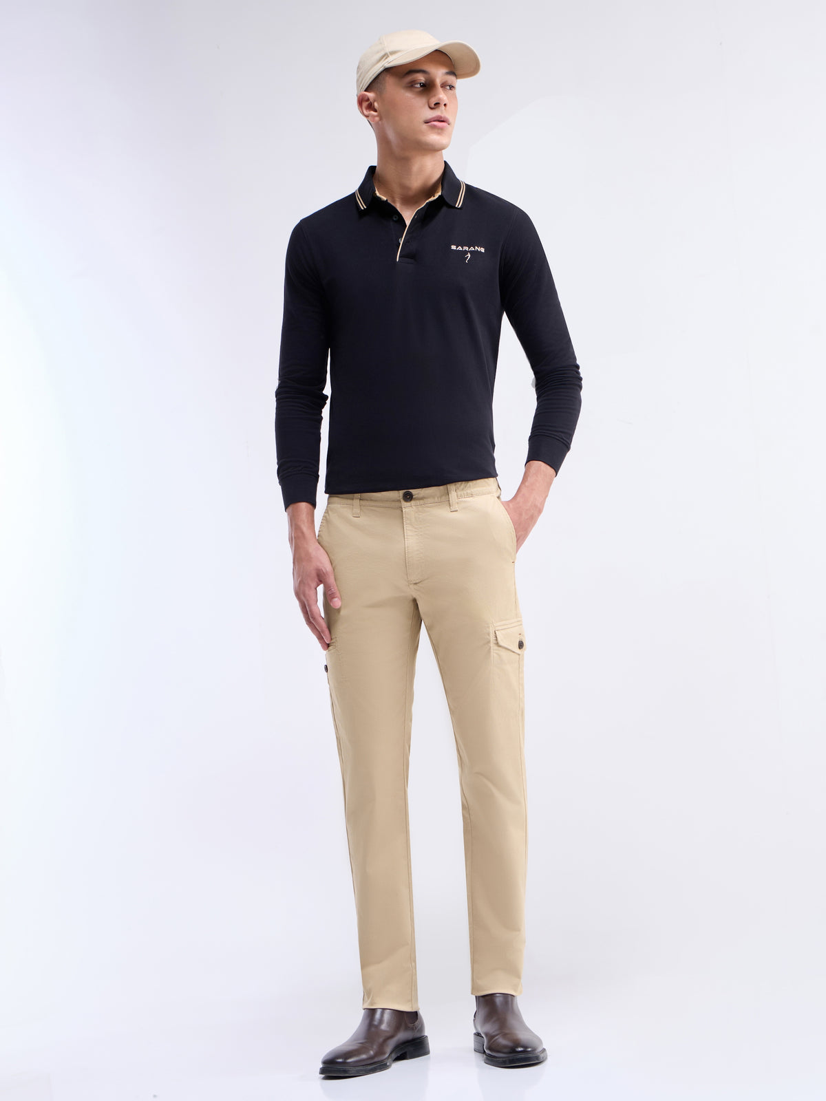 Solid Slim Fit Trousers - Stone t4option_2