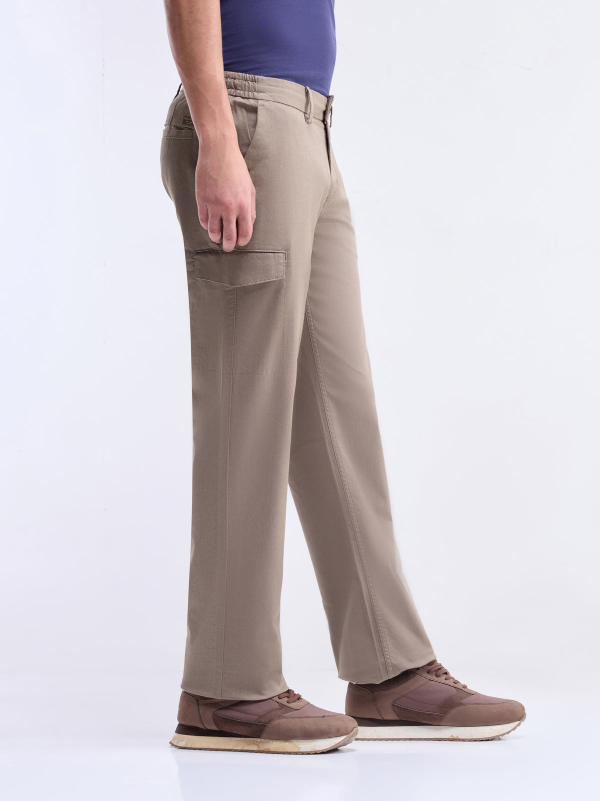 Solid Regular Fit Trousers - Lt Brown t4option_0