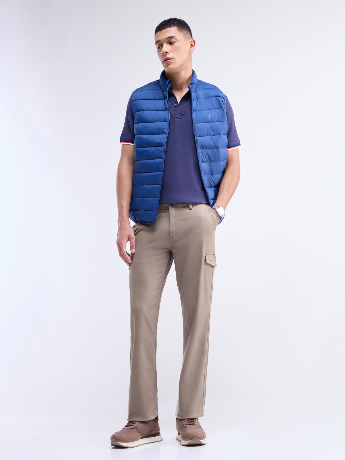 Solid Regular Fit Trousers - Lt Brown t4option_0