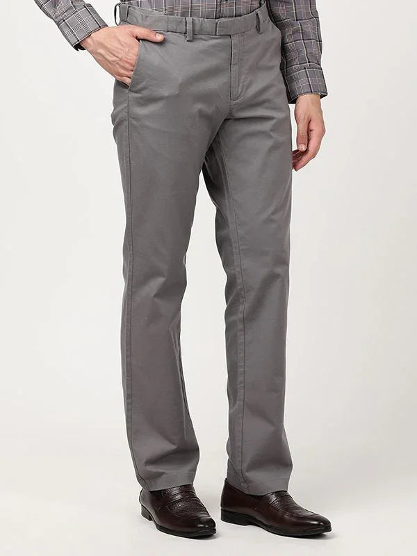 Solid Regular Fit Trousers - Grey t4option_3