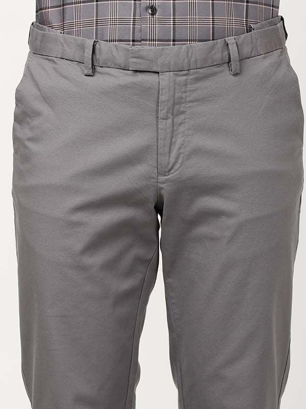 Solid Regular Fit Trousers - Grey t4option_3