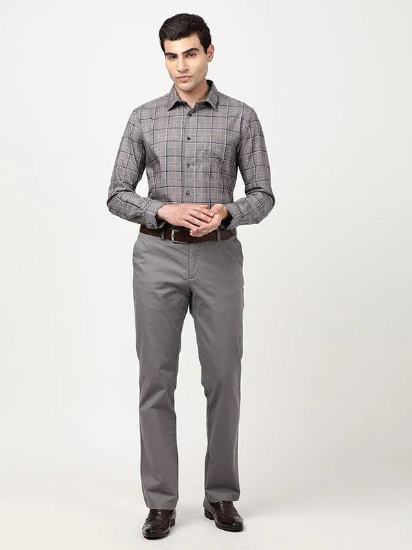 Solid Regular Fit Trousers - Grey t4option_3