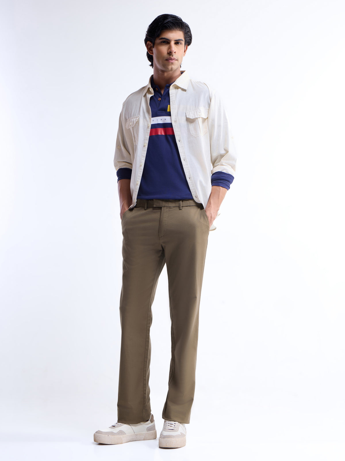 Solid Regular Fit Trousers - Tan t4option_1