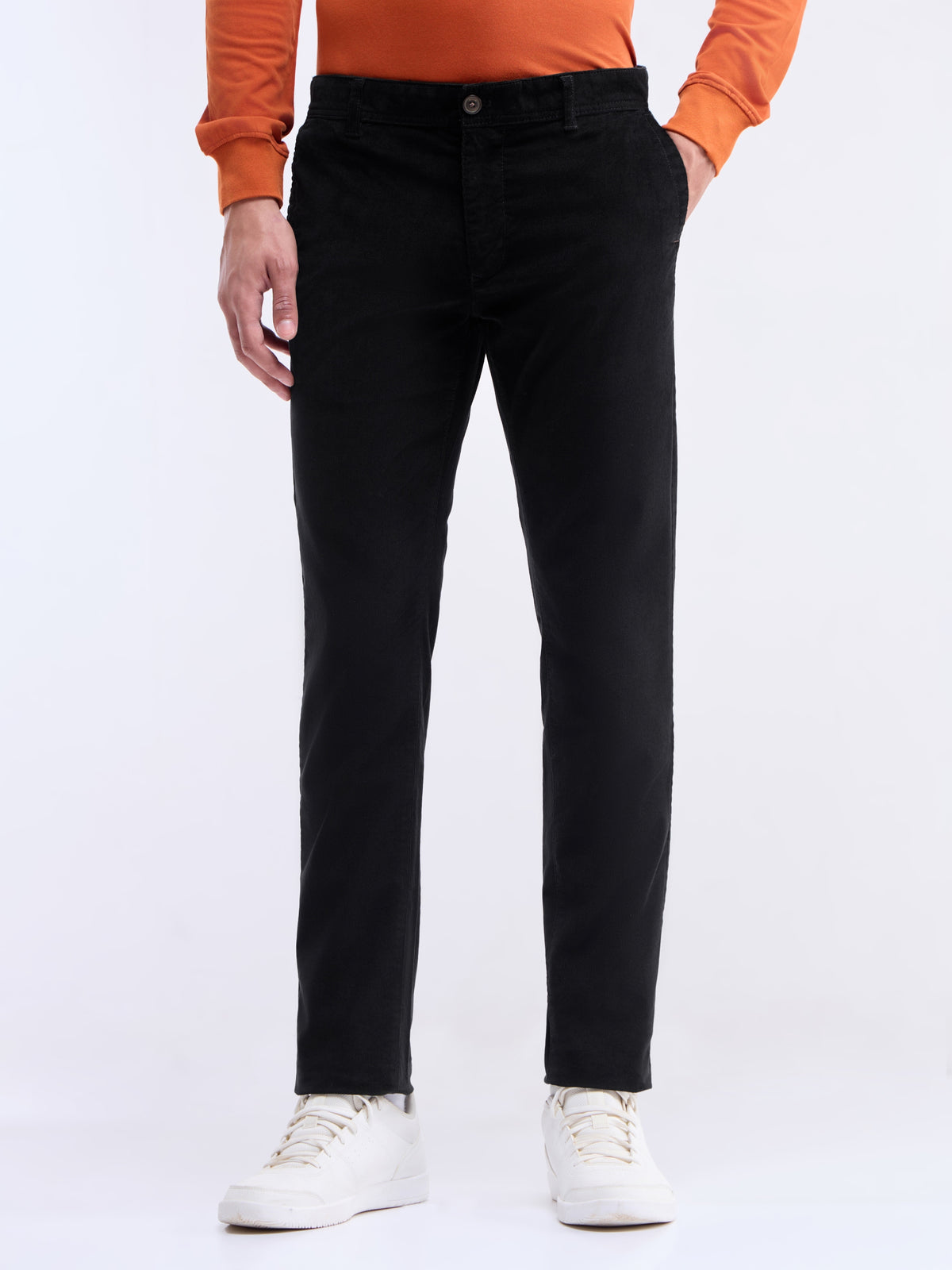 Solid Slim Fit Trousers - Black t4option_1