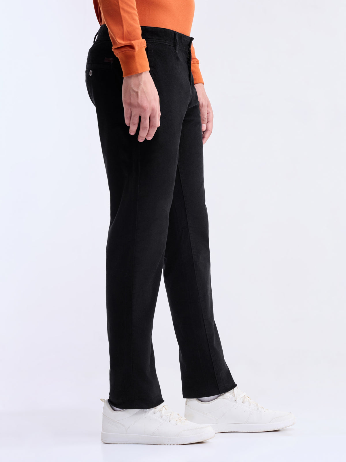 Solid Slim Fit Trousers - Black t4option_1