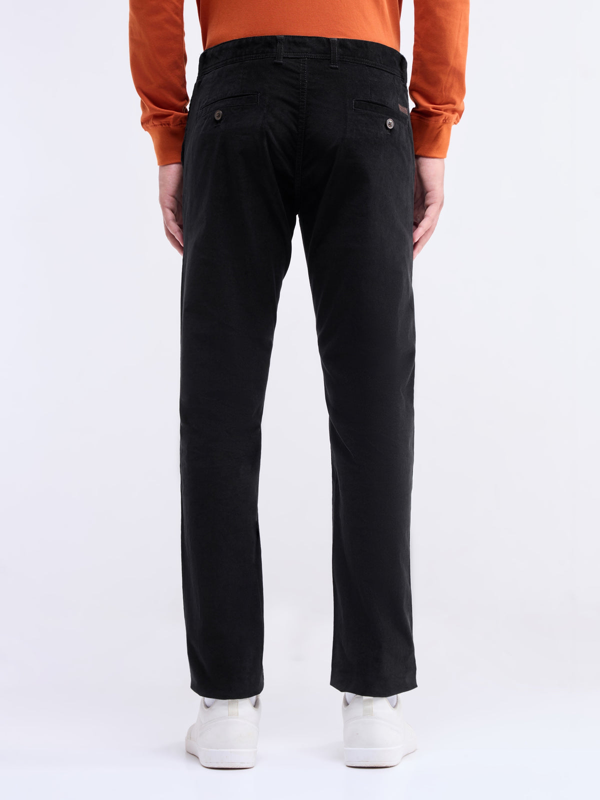 Solid Slim Fit Trousers - Black t4option_1
