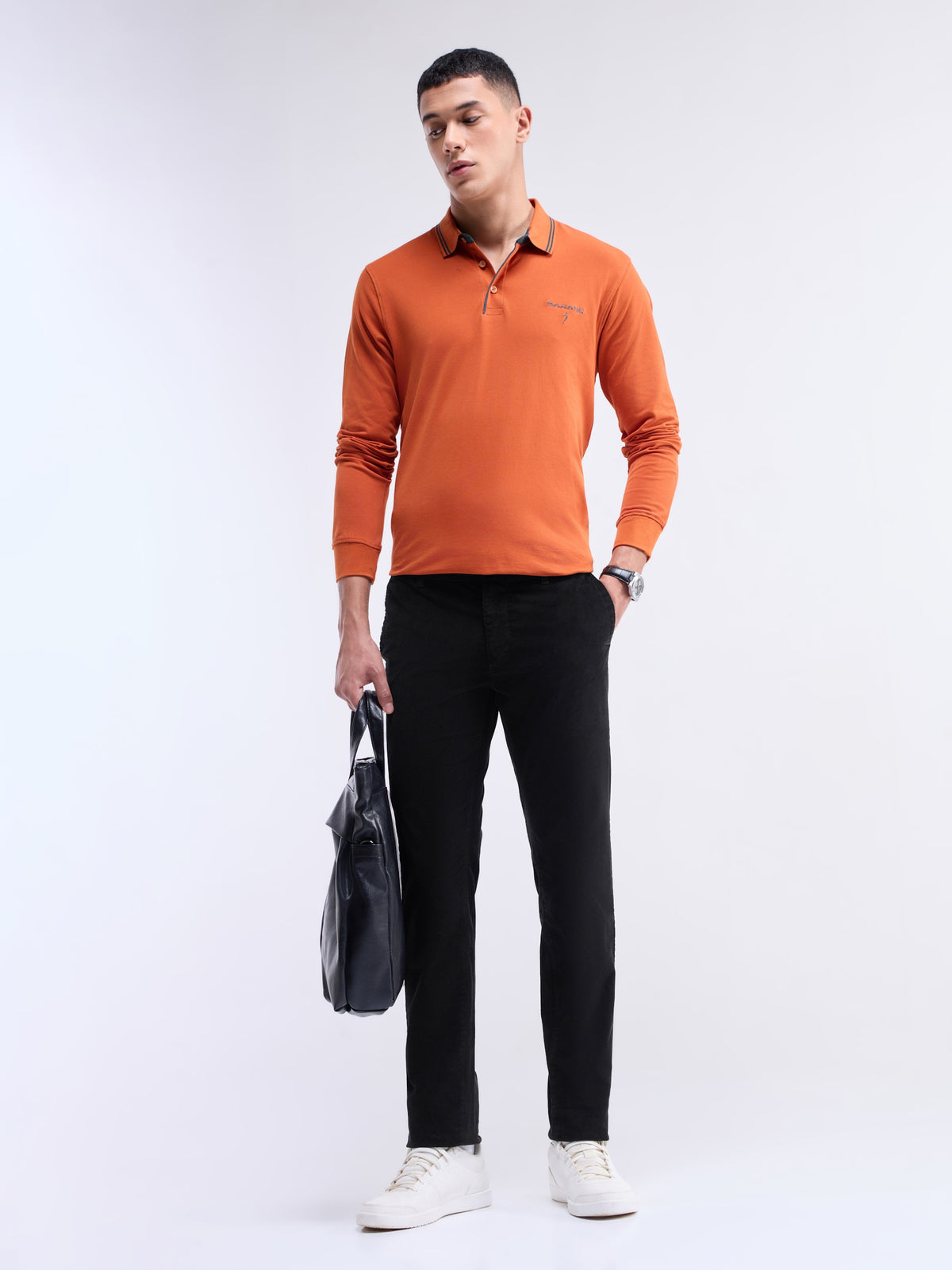Solid Slim Fit Trousers - Black t4option_1