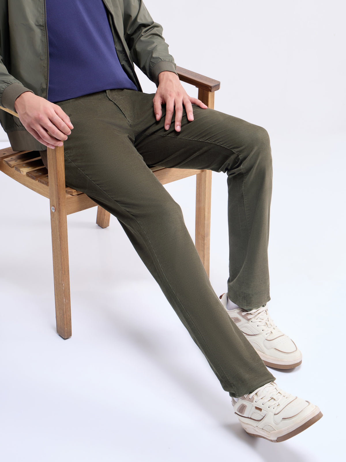 Solid Slim Fit Trousers - Olive t4option_0