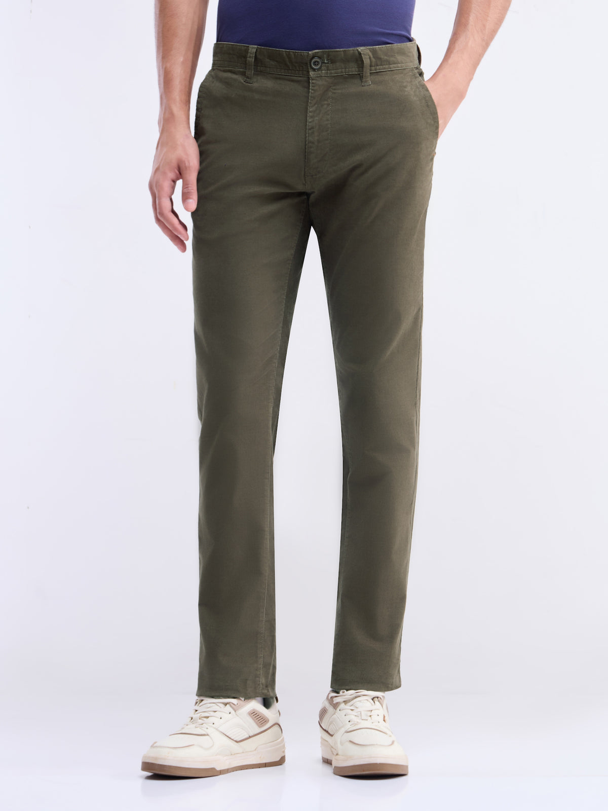 Solid Slim Fit Trousers - Olive t4option_0