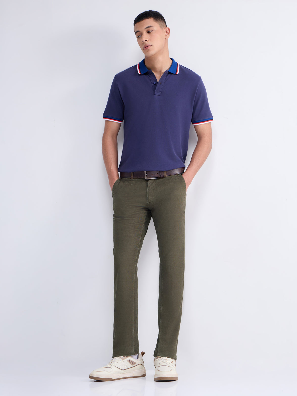 Solid Slim Fit Trousers - Olive t4option_0