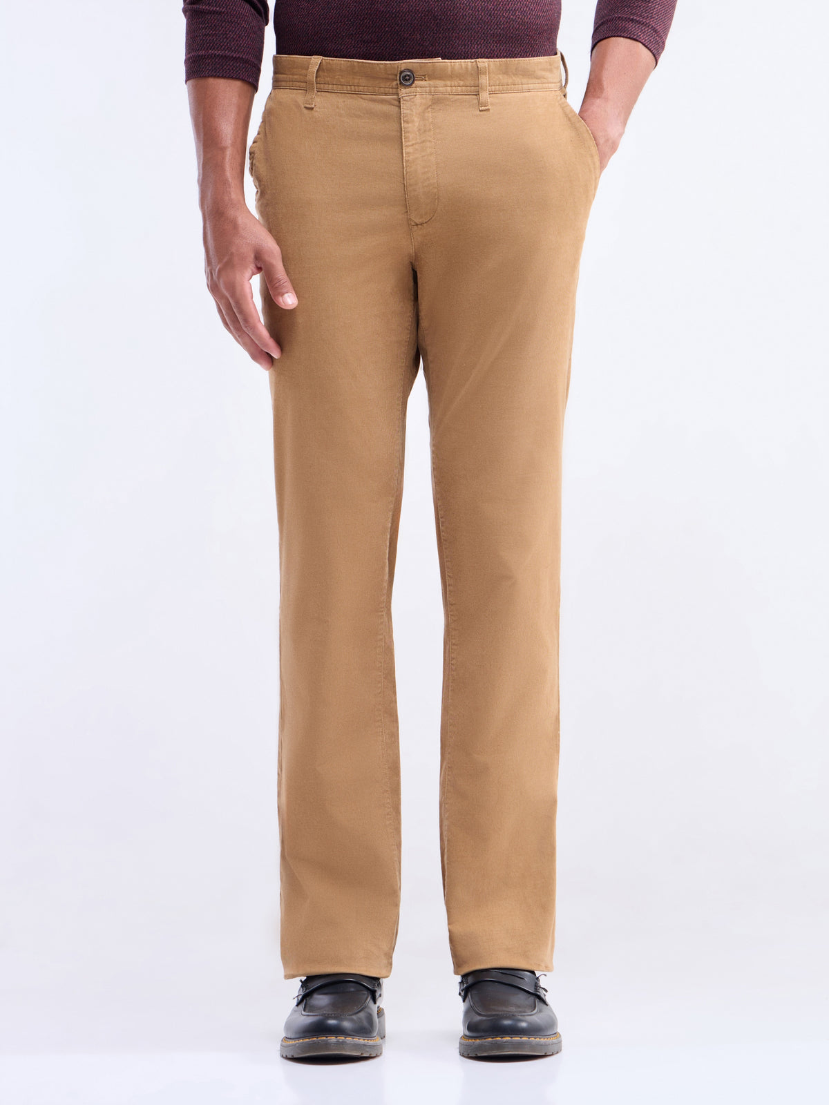 Solid Regular Fit Trousers - Brit Khaki t4option_5