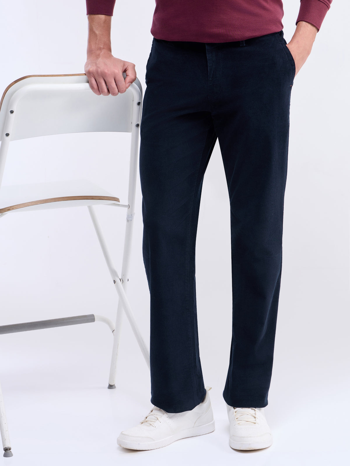 Solid Regular Fit Trousers - Navy t4option_2