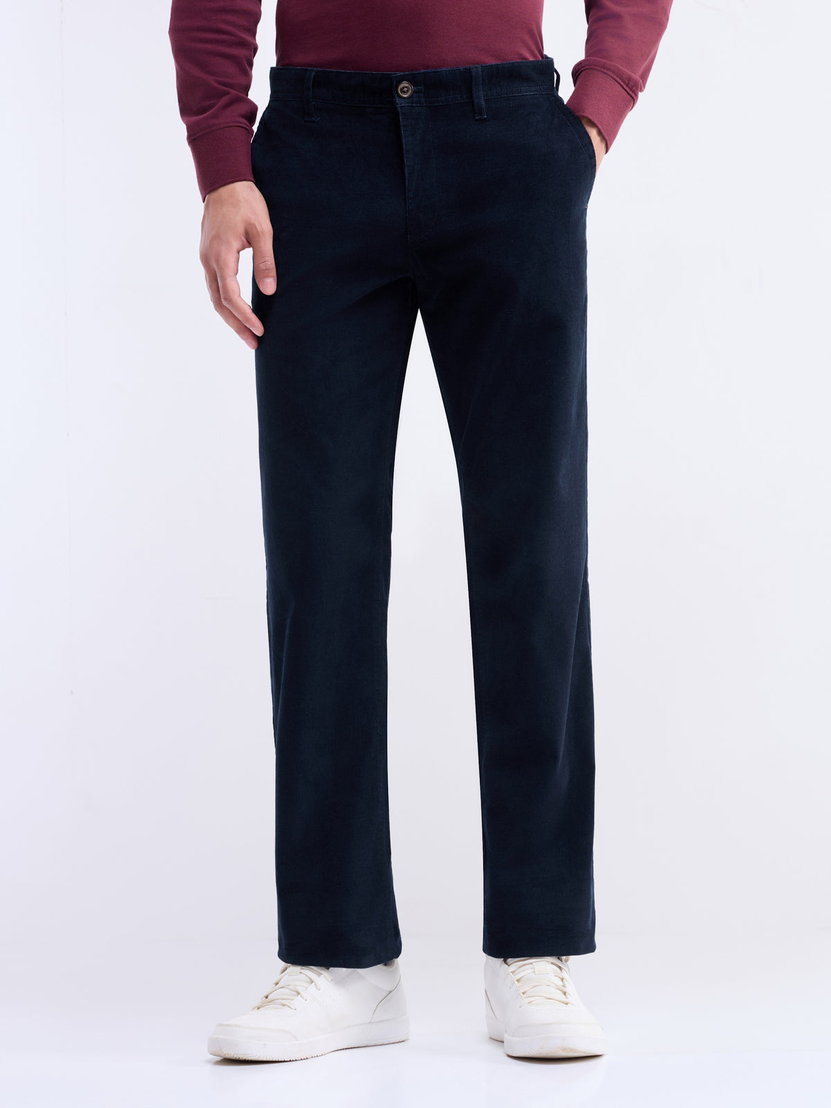 Solid Regular Fit Trousers - Navy t4option_2