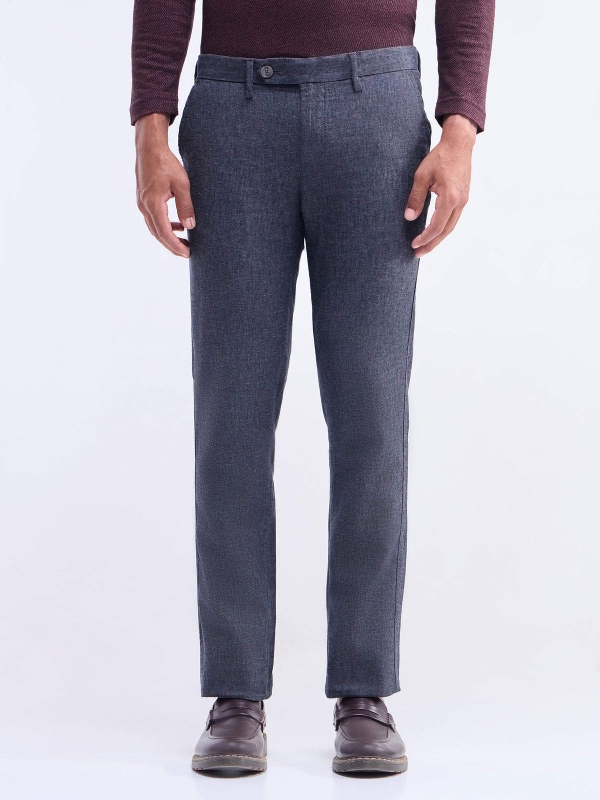 Solid Slim Fit Trousers - Dark Grey t4option_1