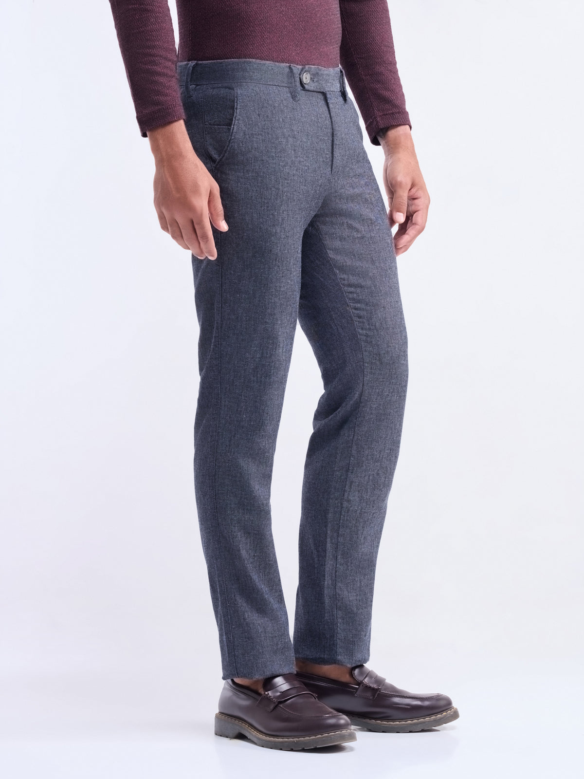 Solid Slim Fit Trousers - Dark Grey t4option_1