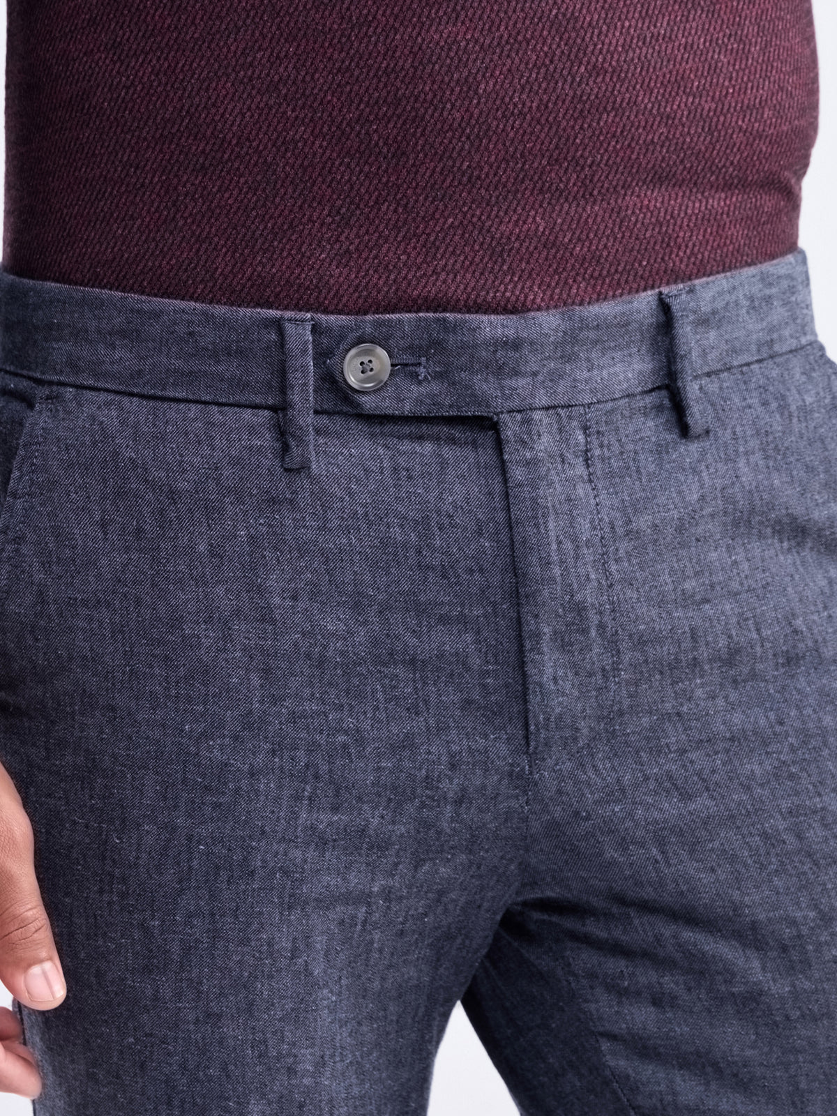 Solid Slim Fit Trousers - Dark Grey t4option_1