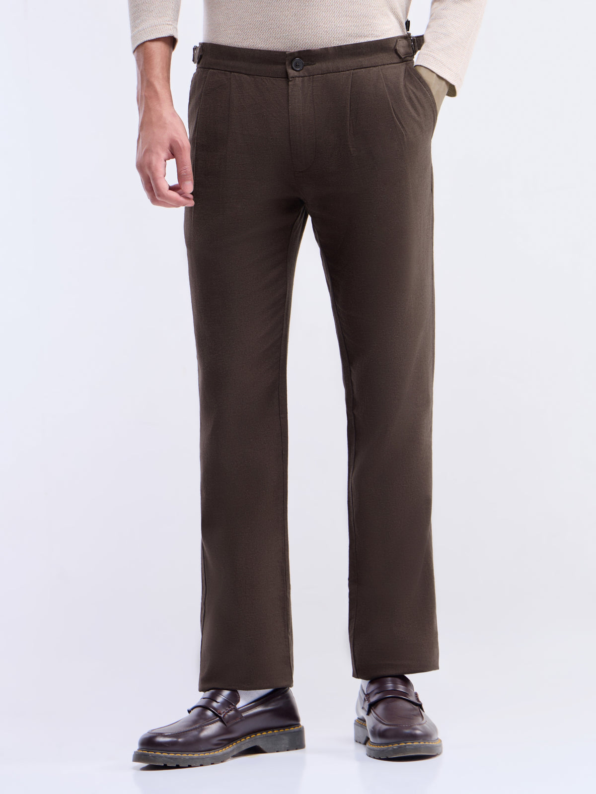 Solid Regular Fit Trousers - Choco t4option_0