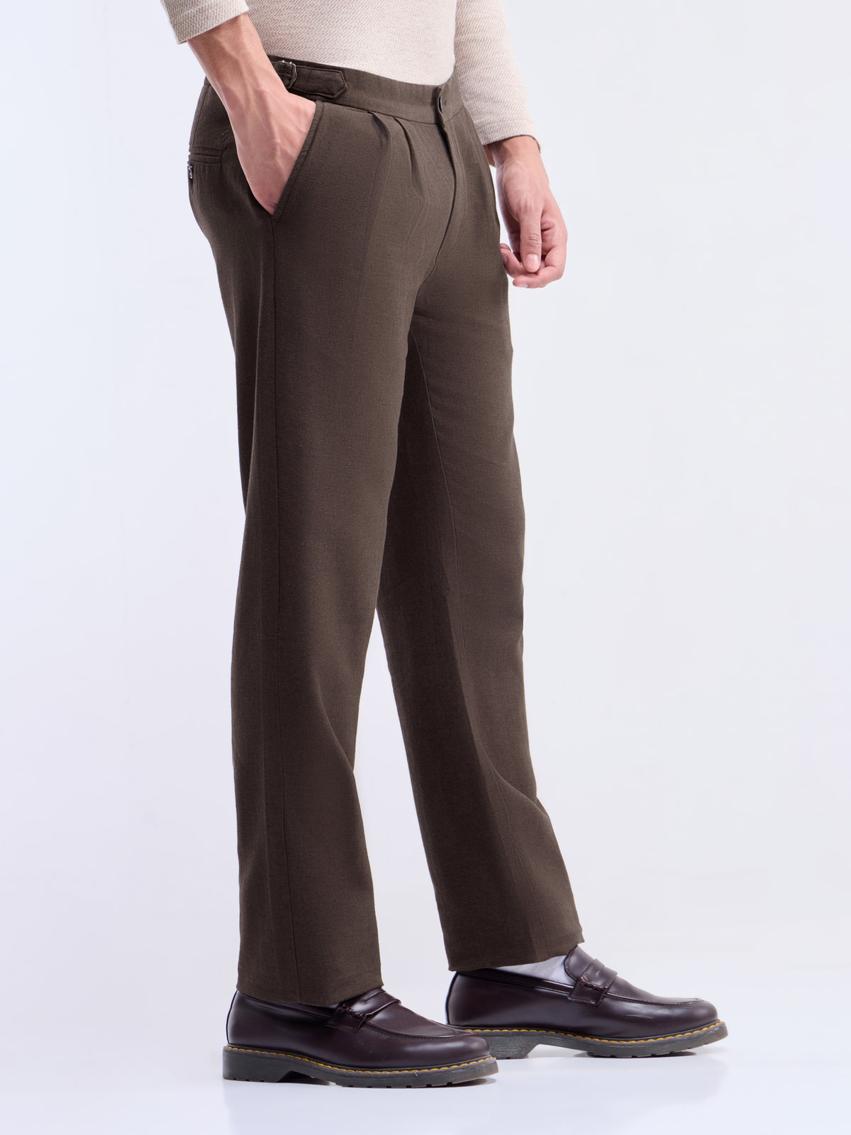 Solid Regular Fit Trousers - Choco t4option_0
