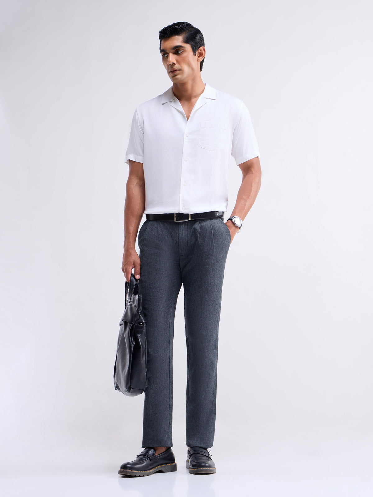 Solid Regular Fit Trousers - Dark Grey t4option_2