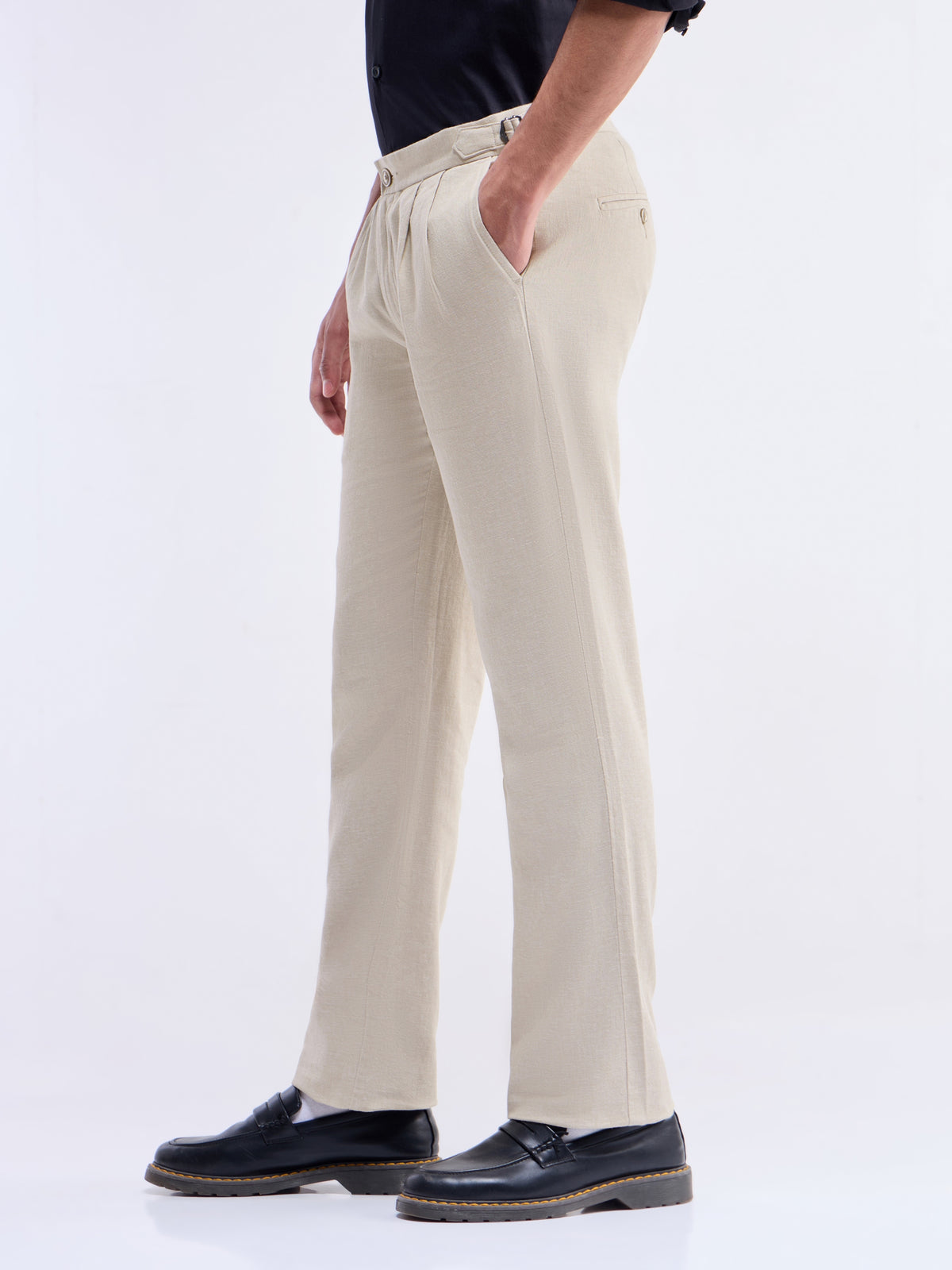 Solid Regular Fit Trousers - Natural t4option_1