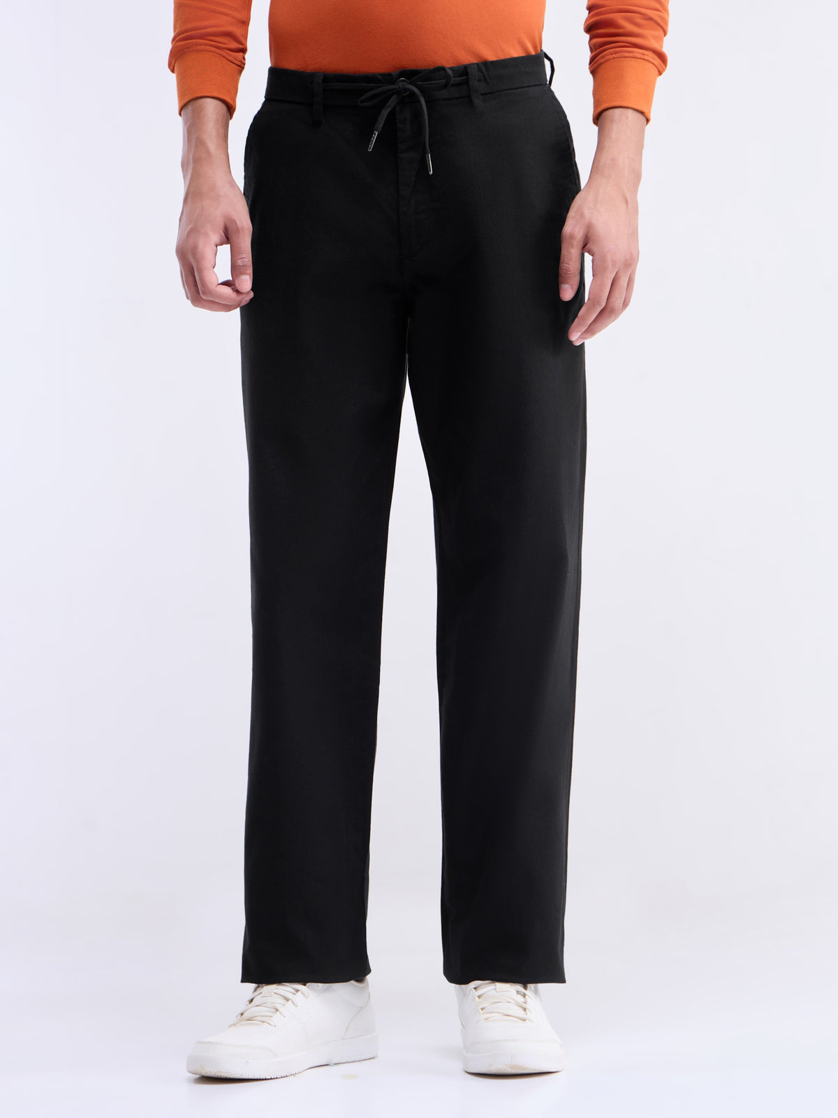 Solid Regular Fit Trousers - Black t4option_0