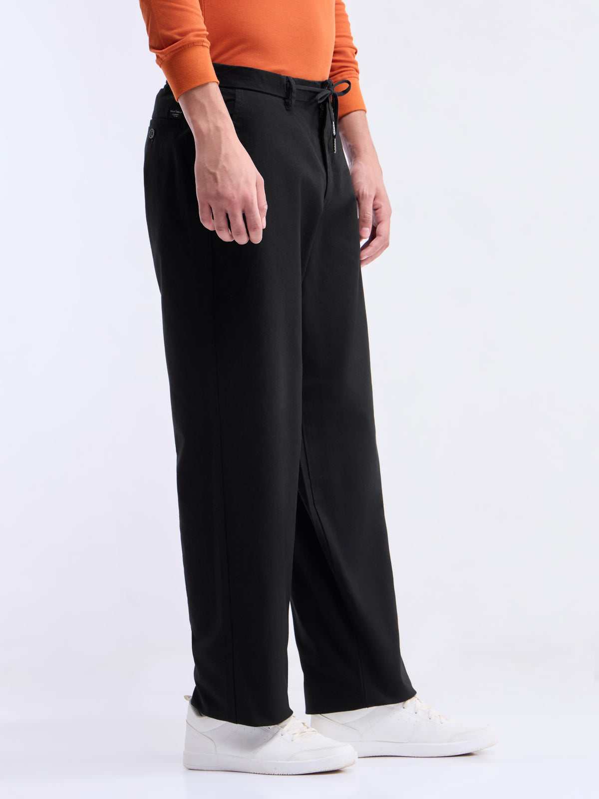 Solid Regular Fit Trousers - Black t4option_0