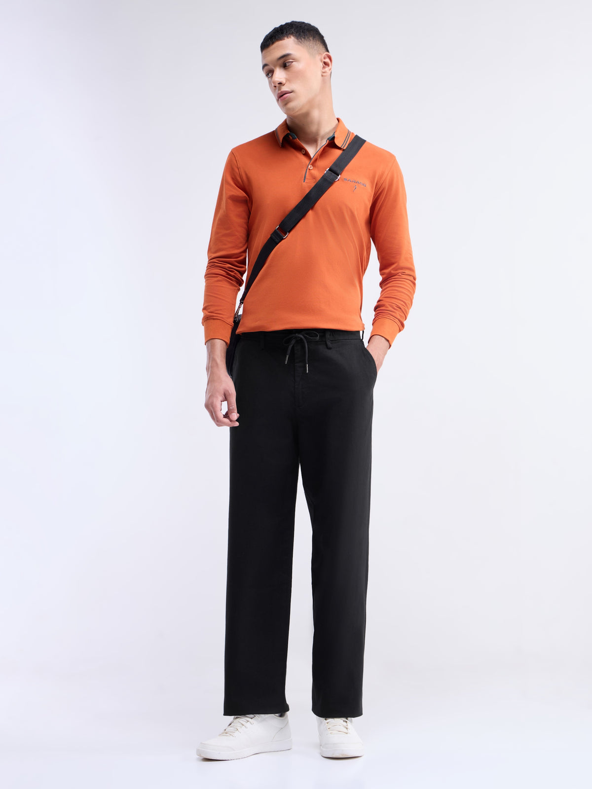 Solid Regular Fit Trousers - Black t4option_0