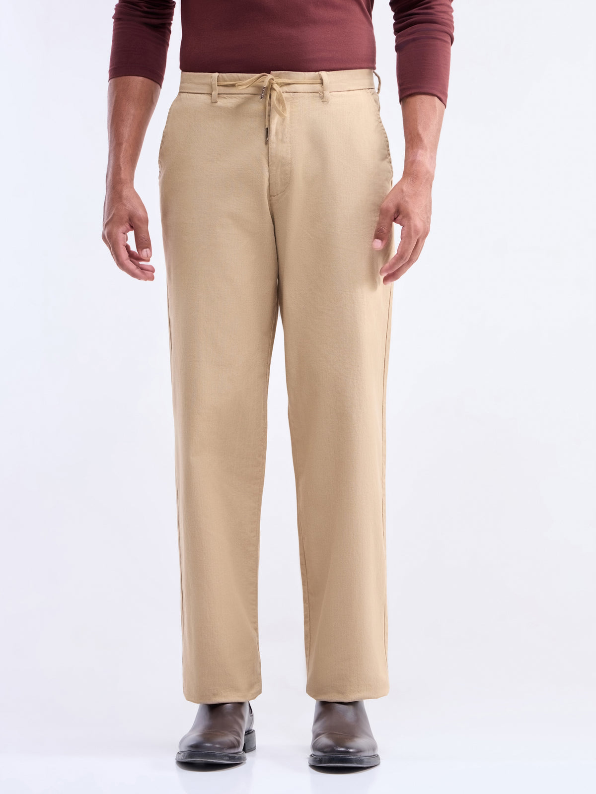 Solid Regular Fit Trousers - Khaki t4option_1
